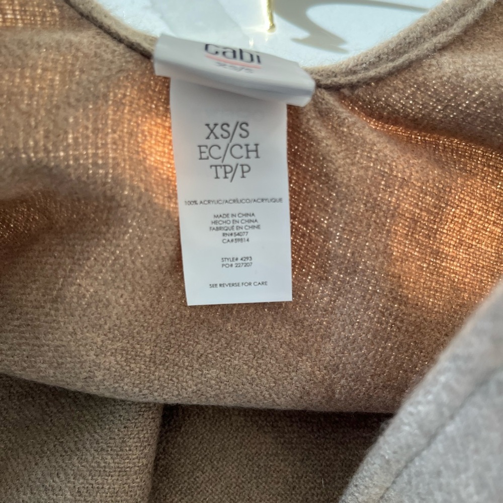CAbi Knit Fringe Poncho Blanket Wrap Mustard Taupe - Picture 7 of 11